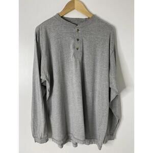 Puritan  Henley Shirt Mens Size Large Long Sleeve Cotton Blend Gray Heather